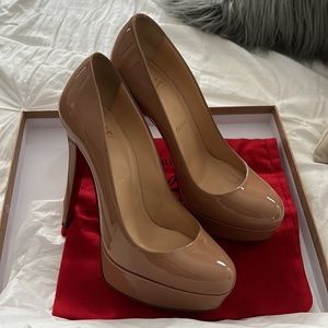 Size 37 Christian Louboutin nude patent leather Bianca platform heels